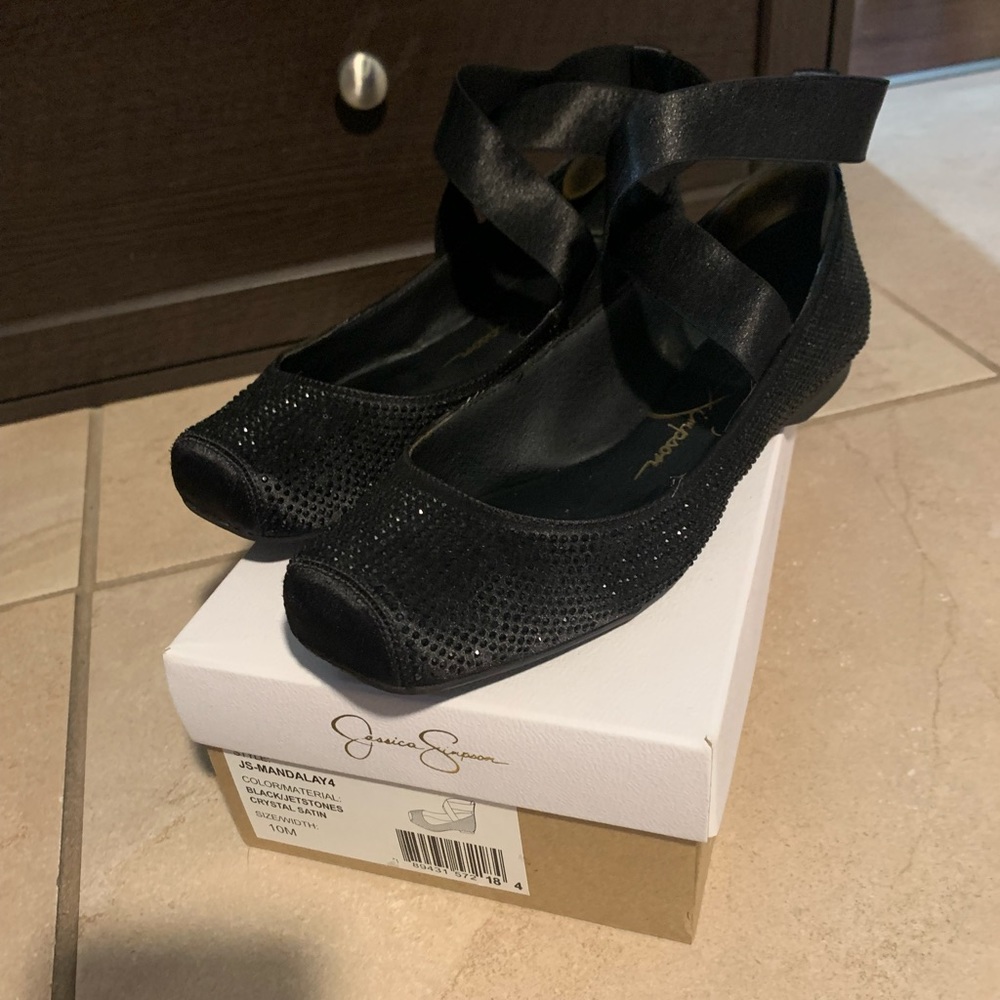 Jessica Simpson crystal satin ballet shoe